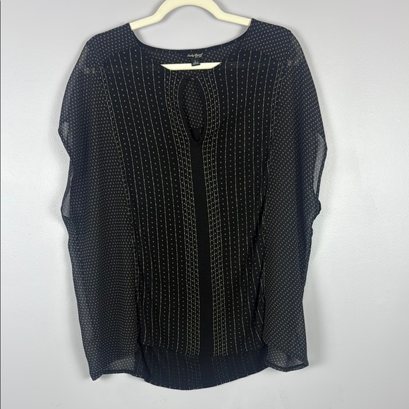 Lucky Brand Black Sheer Dolman Sleeve Keyhole Blouse Size Large - Picture 2 of 9